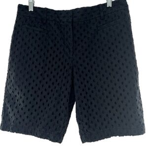 Lands' End Mid Rise Black Eyelet Lined Bermuda Shorts 100% Cotton Size 10